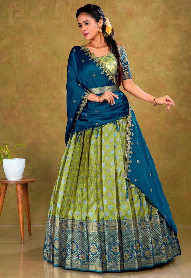 Green Banarasi Silk Lehenga Choli For Women - Gajiwala