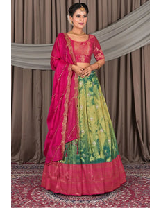 Green Banarasi Silk Lehenga Choli In Festival - Gajiwala