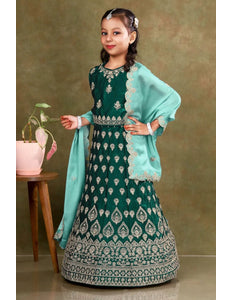 Green Colour Kids Readymade Lehenga For Girls - Gajiwala