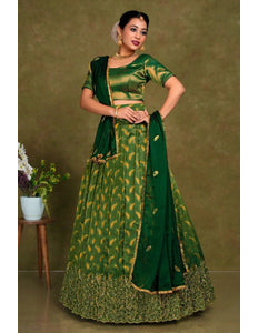 Green Designer Lehenga Choli in Tissue Silk For Women - Gajiwala