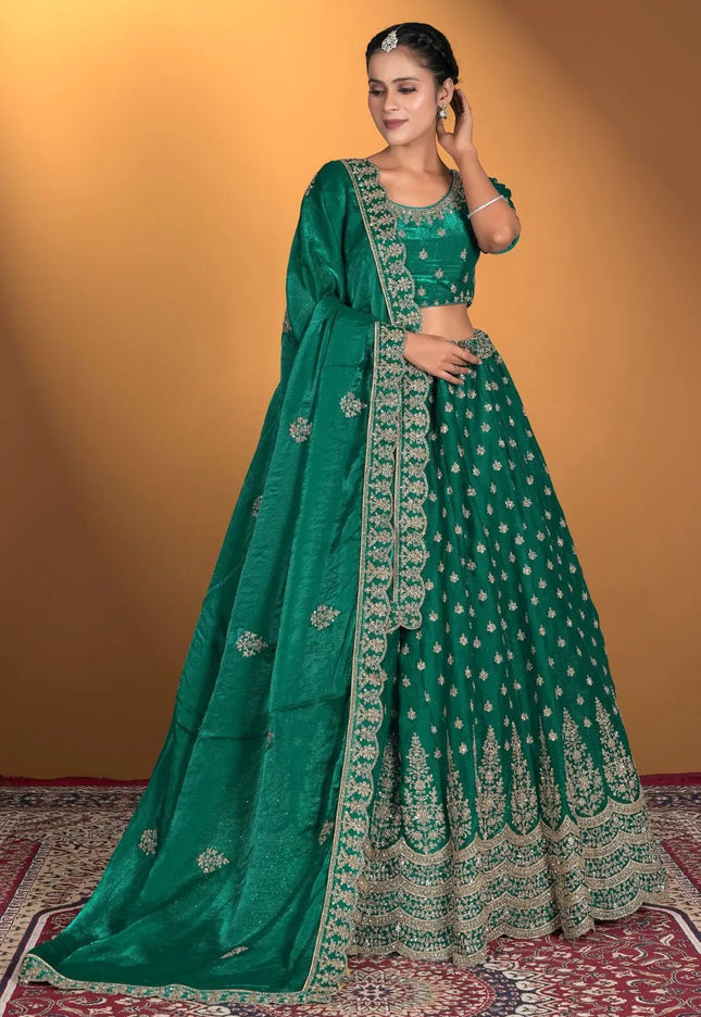 Green Fendy Fabric Lehenga Choli For Women - Gajiwala