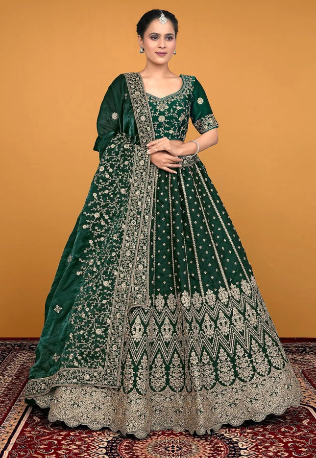 Green Fendy Fabric Lehenga Choli With Embroidery Work - Gajiwala