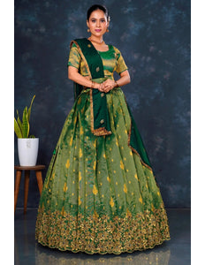 Green Latest Banarasi Lehenga Choli With Zari Woven - Gajiwala