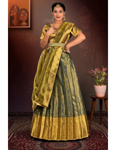 Green Pure Two Tone Zari Tissue Lehenga Choli with Zari Work - Gajiwala