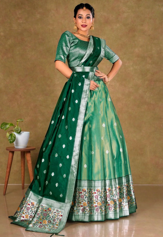 Green Simar Chiffon Lehenga Choli with Banarasi Dupatta - Gajiwala