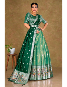 Green Simar Chiffon Lehenga Choli with Banarasi Dupatta - Gajiwala