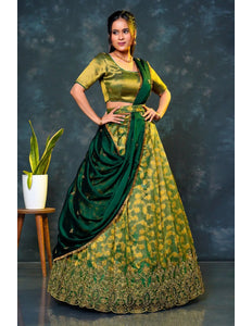 Green Tissue Silk Lehenga Choli With Zari Woven - Gajiwala
