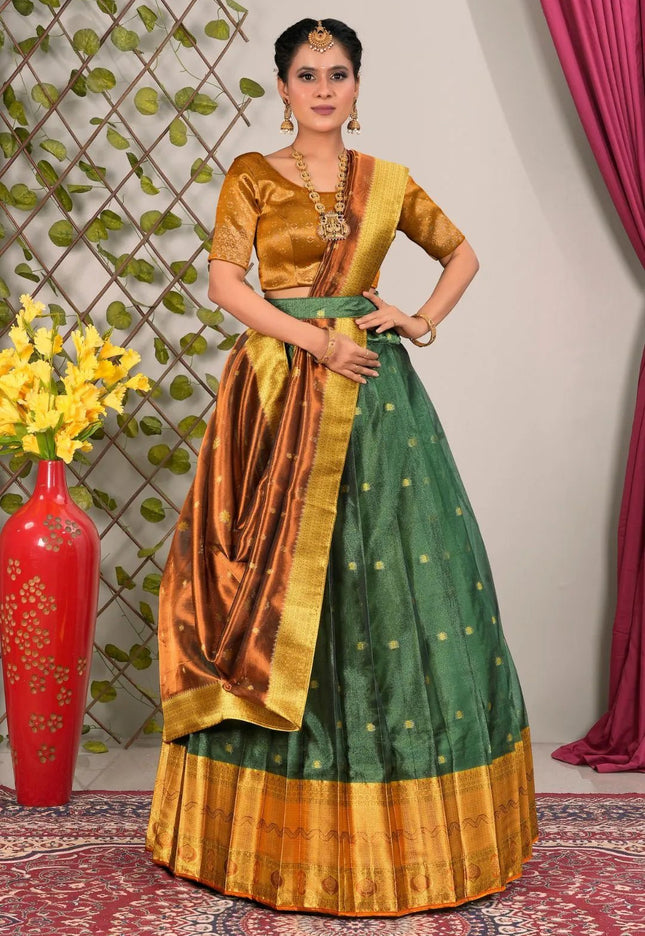 Green Tissue Silk Pattu Lehenga Choli For Women - Gajiwala