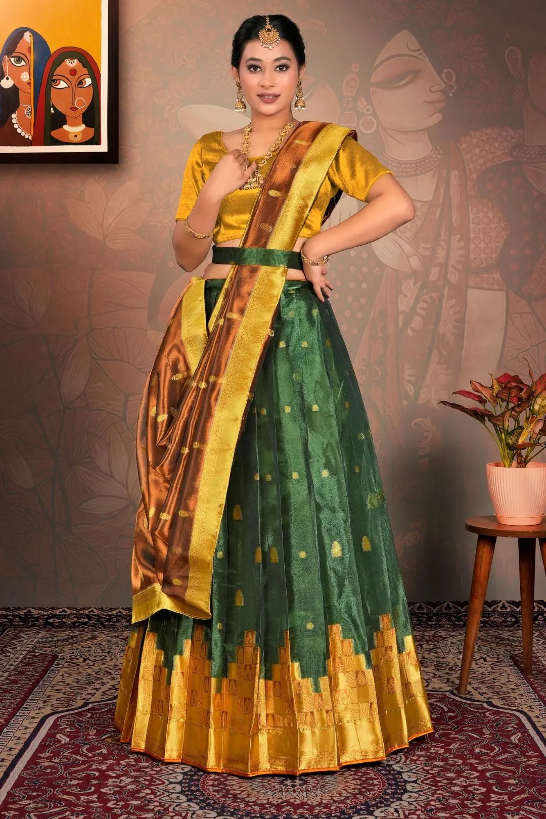 Green Tissue Silk Traditional Lehenga Choli for Women - Gajiwala