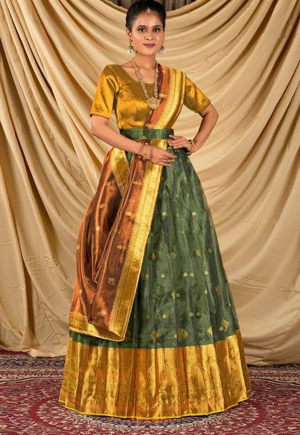 Green Tissue Silk Traditional Lehenga Choli for Women - Gajiwala