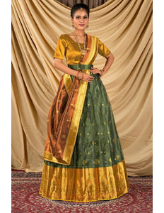 Green Tissue Silk Traditional Lehenga Choli for Women - Gajiwala