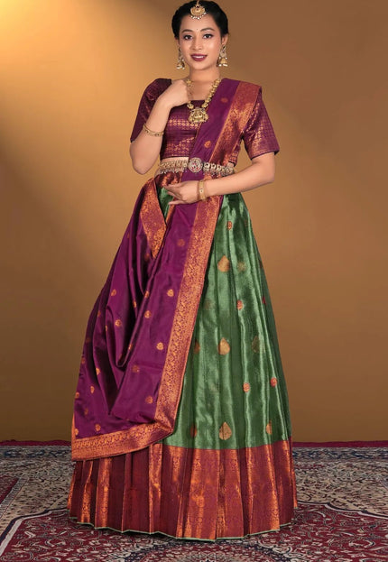 Green Tissue Silk Zari Work Lehenga Choli - Gajiwala