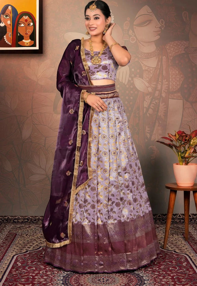 Lavender Banarasi Jacquard Silk Lehenga Choli for Women - Gajiwala