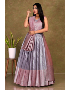Lavender Banarasi Long Frock With Dupatta For Women - Gajiwala