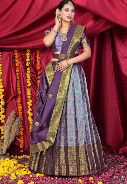 Lavender Banarasi Silk Half Saree With Zari Weaving - Gajiwala
