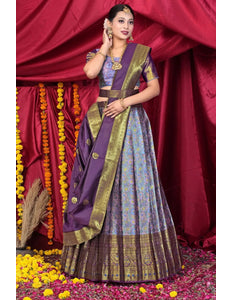 Lavender Banarasi Silk Half Saree With Zari Weaving - Gajiwala