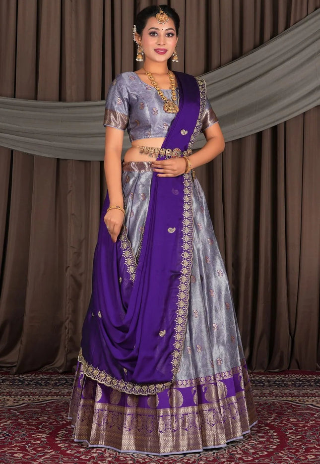 Lavender Banarasi Silk Lehenga Choli with Dupatta - Gajiwala