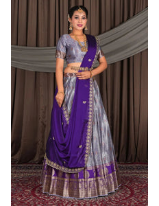 Lavender Banarasi Silk Lehenga Choli with Dupatta - Gajiwala