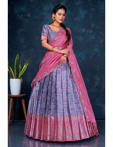 Lavender Banarasi Silk Lehenga Choli With Zari Weaving - Gajiwala
