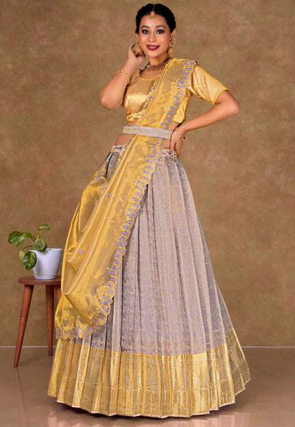 Lavender Banarasi Silk Lehenga Choli With Zari Woven - Gajiwala