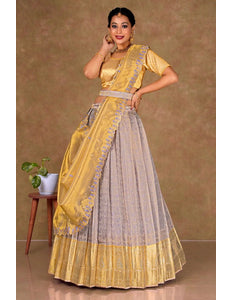 Lavender Banarasi Silk Lehenga Choli With Zari Woven - Gajiwala