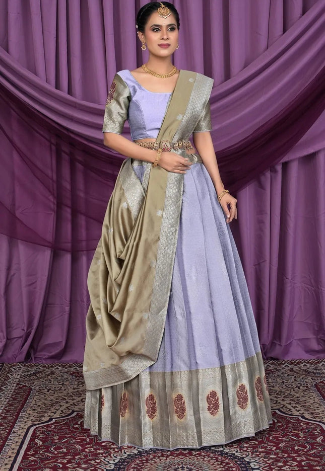 Lavender Banarasi Silk Zari Work Lehenga Choli For Women - Gajiwala