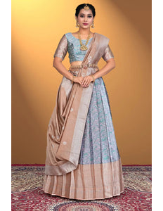 Lavender Banarasi Zari Silk Half Saree With For Women - Gajiwala