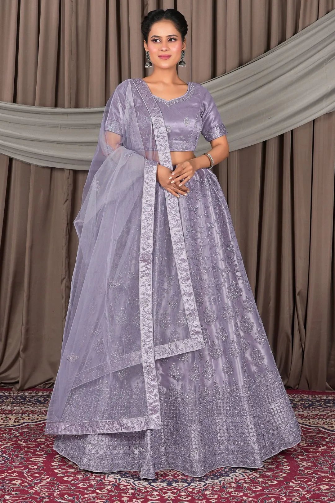 Lavender Designer Net Lehenga Choli For Women - Gajiwala