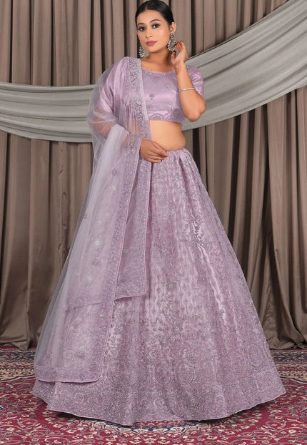 Lavender Embroidery Work Net Lehenga Choli - Gajiwala