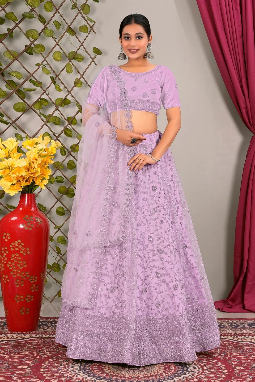 Lavender Latest Net Lehenga Choli Set Wedding - Gajiwala