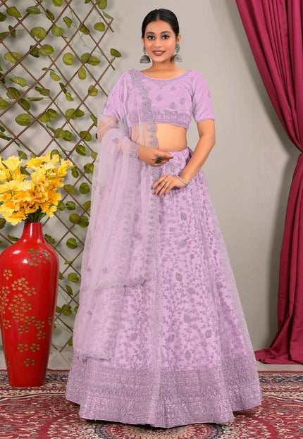 Lavender Latest Net Lehenga Choli Set Wedding - Gajiwala