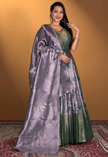 Lavender Long Gown Banarasi Silk Zari Weaving - Gajiwala