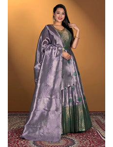 Lavender Long Gown Banarasi Silk Zari Weaving - Gajiwala