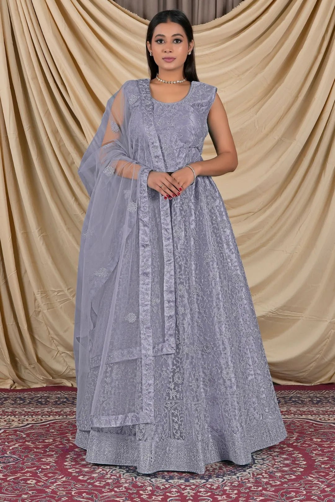 Lavender Net Readymade Lehenga Choli For Girls - Gajiwala