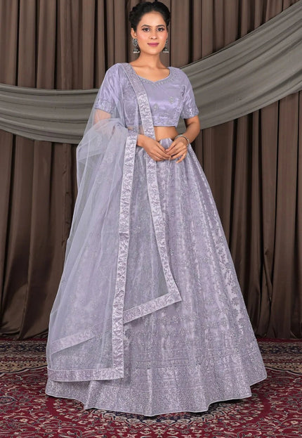 Lavender Party Wear Heavy Designer Net Lehenga Choli - Gajiwala