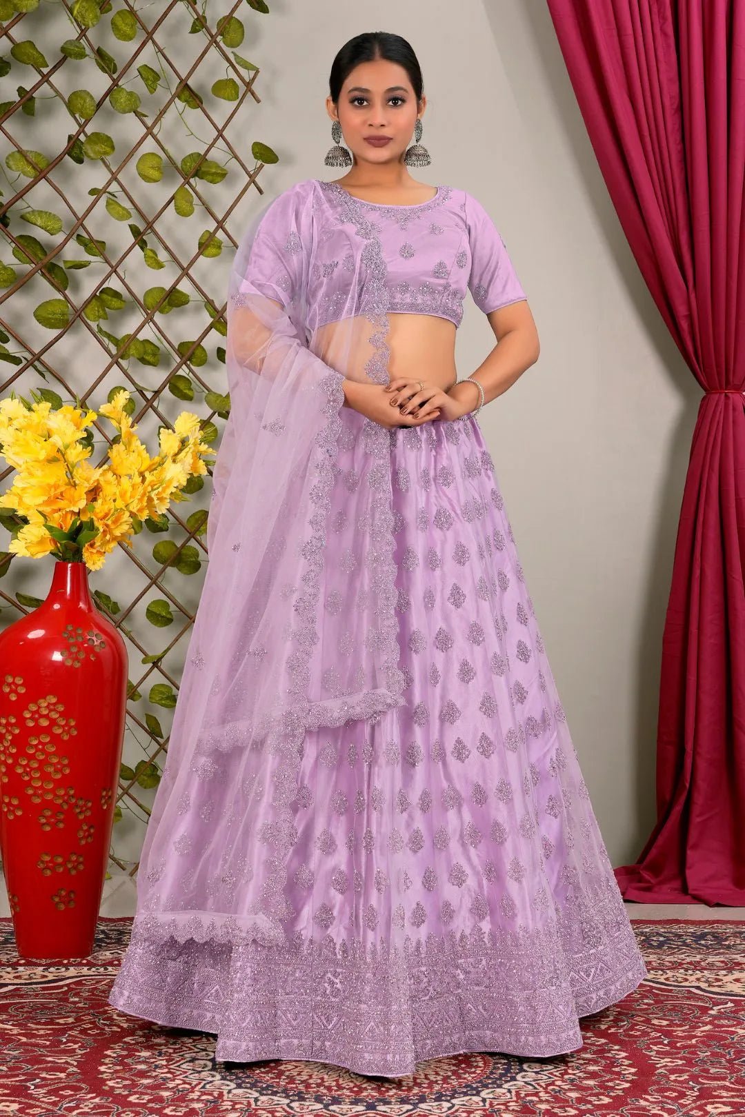 Lavender Party Wear Net Lehenga Choli For Weddings - Gajiwala