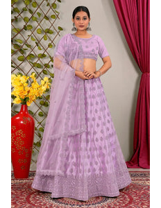 Lavender Party Wear Net Lehenga Choli For Weddings - Gajiwala