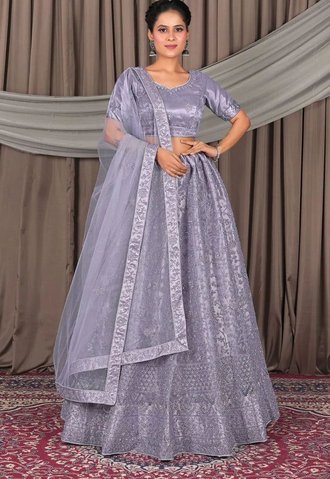 Lavender Party Wear Net Lehenga Choli For Women - Gajiwala