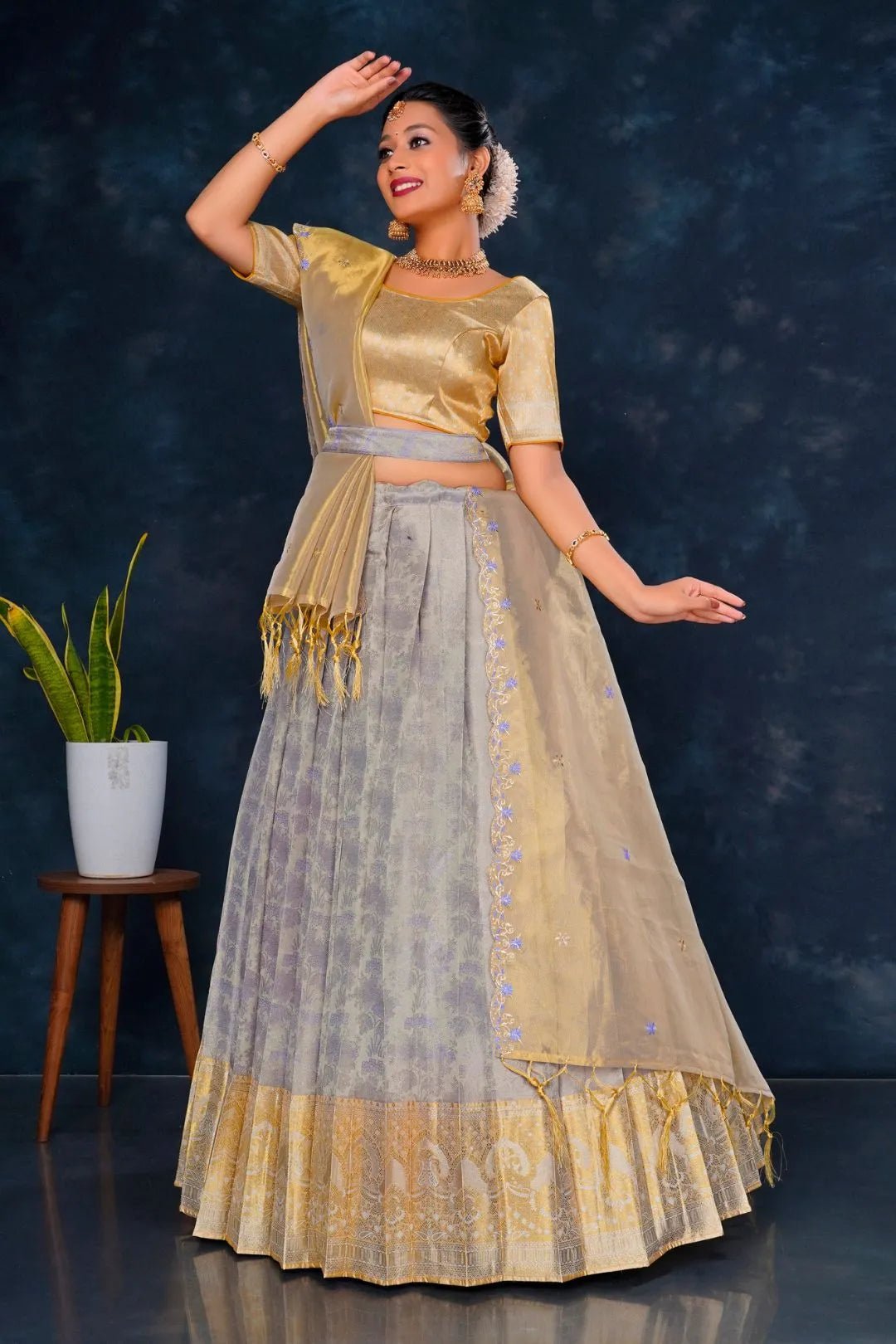 Lavender Pure Tissue Silk Half Saree with Zari Weaving - Gajiwala