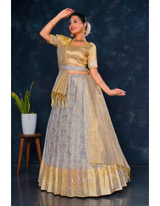 Lavender Pure Tissue Silk Half Saree with Zari Weaving - Gajiwala