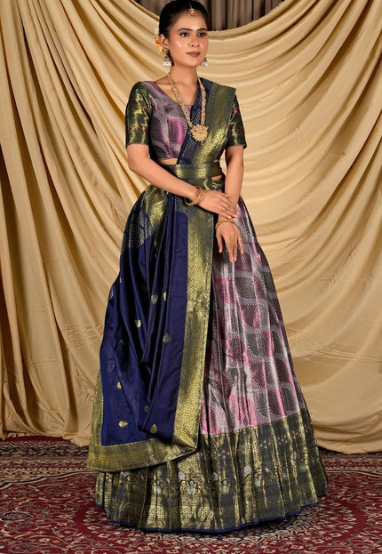 Lavender Silk Half Saree Lehenga With Zari work - Gajiwala