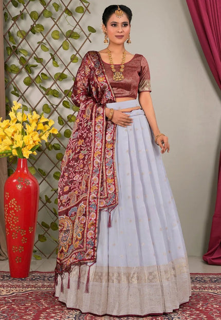 Lavender Viscose Semi - Stitched Lehenga For Women - Gajiwala