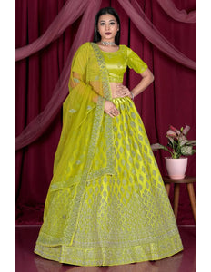 Lemon Embroidery Work Net Lehenga Choli - Gajiwala