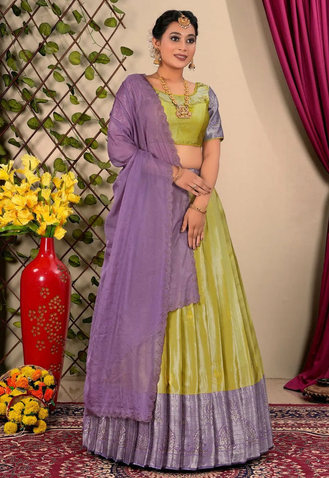 Lemon Jacquard Silk Half Saree For Women - Gajiwala