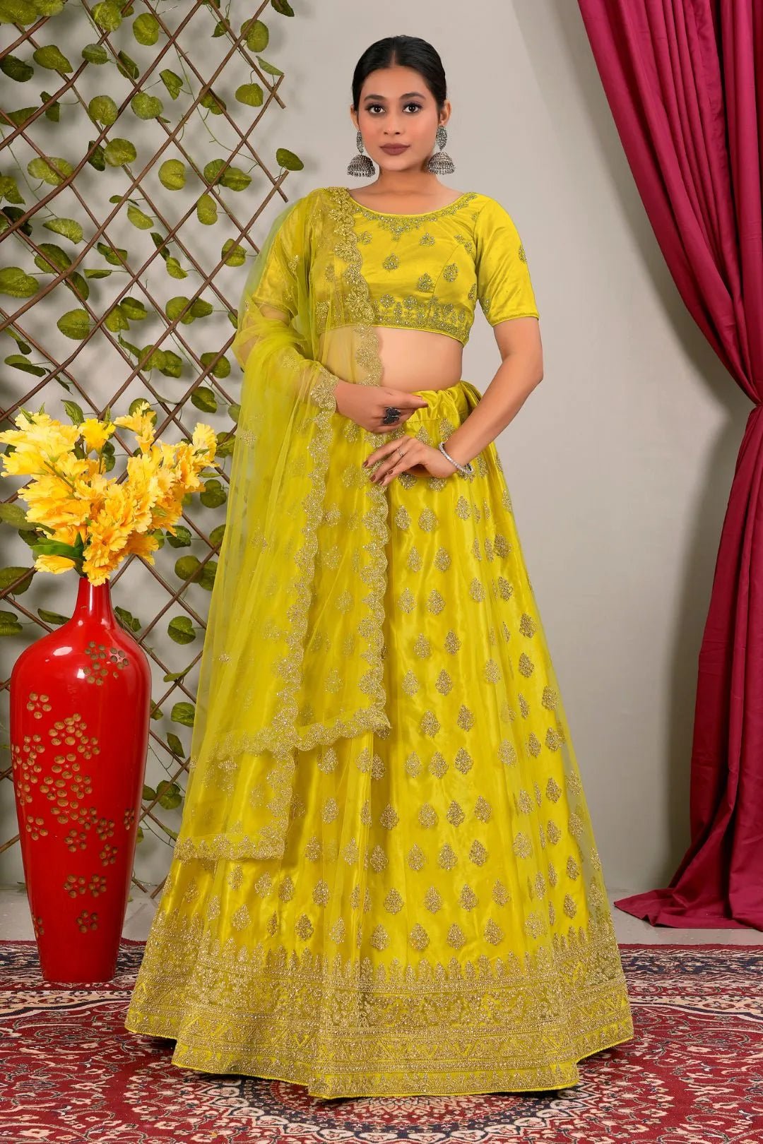 Lemon Party Wear Net Lehenga Choli For Weddings - Gajiwala