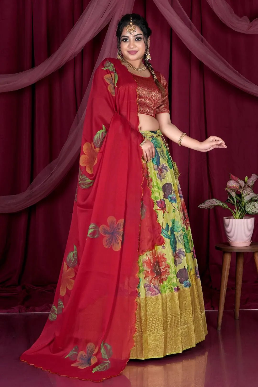 Lemon Viscose Half Saree With Digital Print - Gajiwala