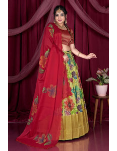 Lemon Viscose Half Saree With Digital Print - Gajiwala