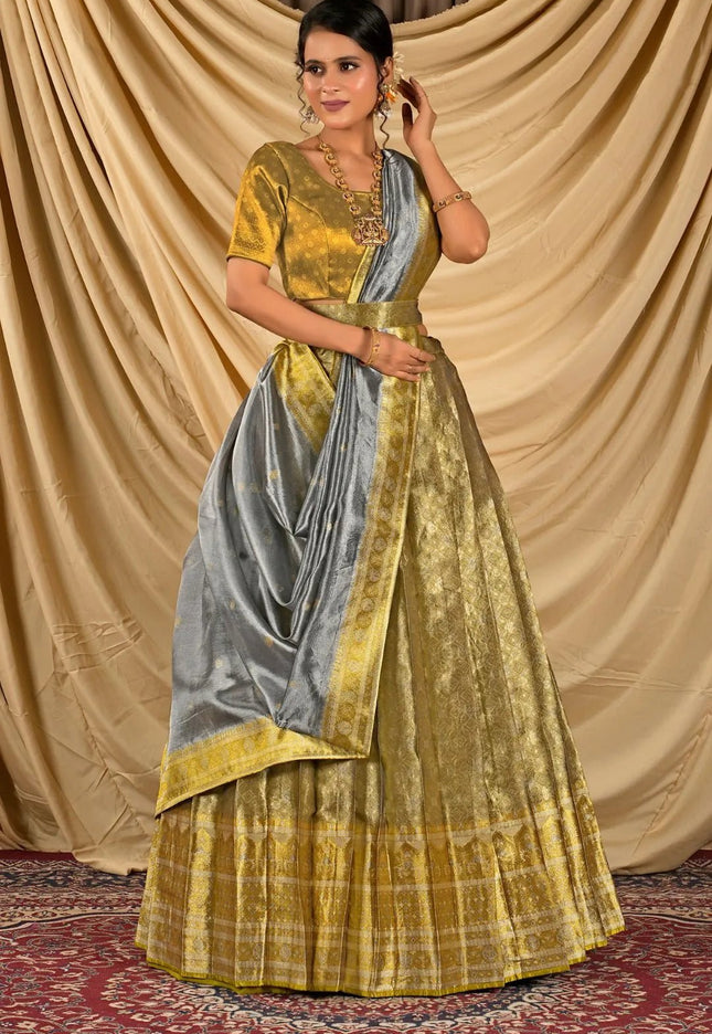 Light Gold Pure Two Tone Zari Tissue Lehenga Choli For Women - Gajiwala