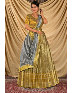 Light Gold Pure Two Tone Zari Tissue Lehenga Choli For Women - Gajiwala