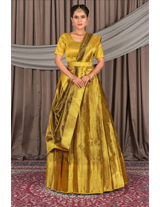 Liril Pure Two Tone Zari Tissue Pattu Half Saree For Women - Gajiwala